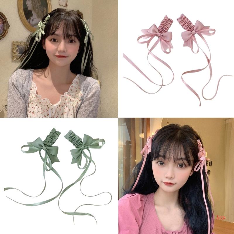 Kẹp Tóc Nơ Vải Satin Đính Tua Rua Phong Cách Lolita Vintage