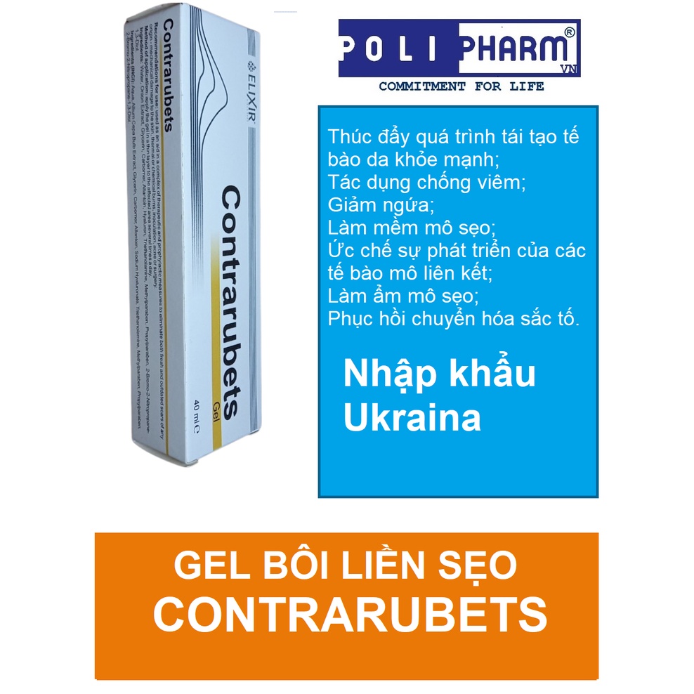 Chính hãng gel bôi liền sẹo, sẹo lồi sẹo lõm CONTRARUBETS nhập khẩu Ukraina, tuýp 40g