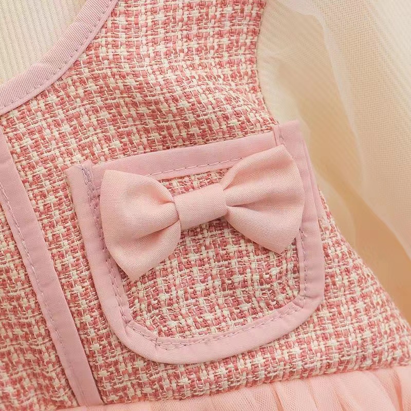 Đầm Dài Tay Phối Lưới Xinh Xắn Dành Cho Bé Gái 0-4 Tuổi