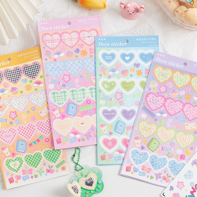 Miếng Dán Màu Laser Hình Trái Tim Phong Cách Hàn Quốc Độc Đáo Trang Trí Sổ Tay DIY