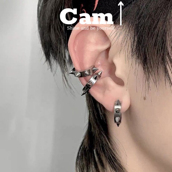 Khuyên Tai unisex không cần bấm lỗ GIÁ 1 CHIẾC Unisex thép titan không gỉ phong cách Punk gothic Tròn Đinh Tán Gai Nhọn