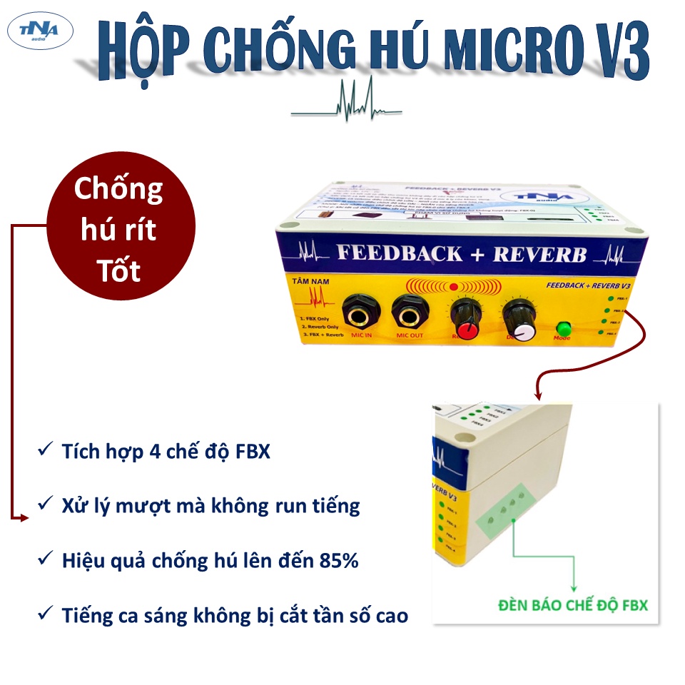 Bo Chống Hú Micro Có Reverb V3 Mới Nhất 2023 | Hộp Chống Hú Reverb V3 Tâm Nam