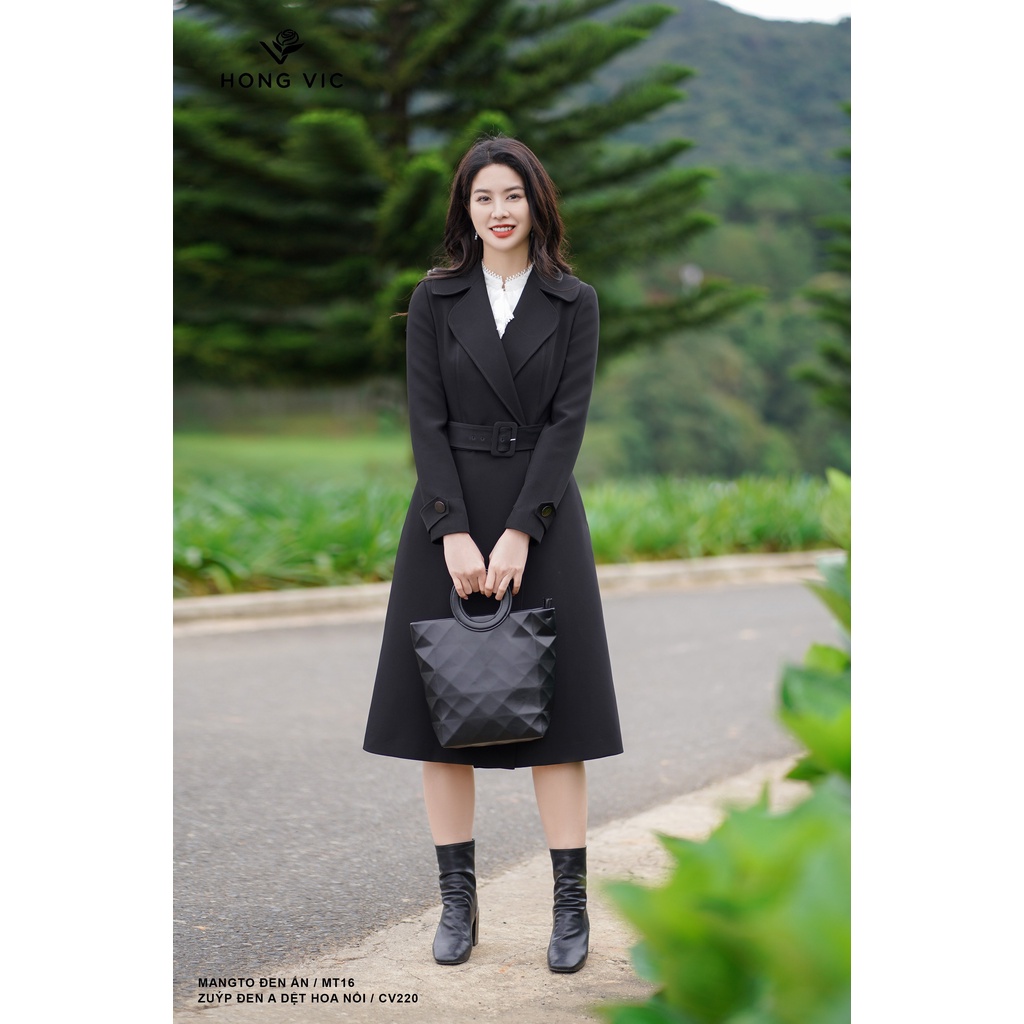 Áo Mangto nữ thiết kế Hong Vic đen ấn MT16