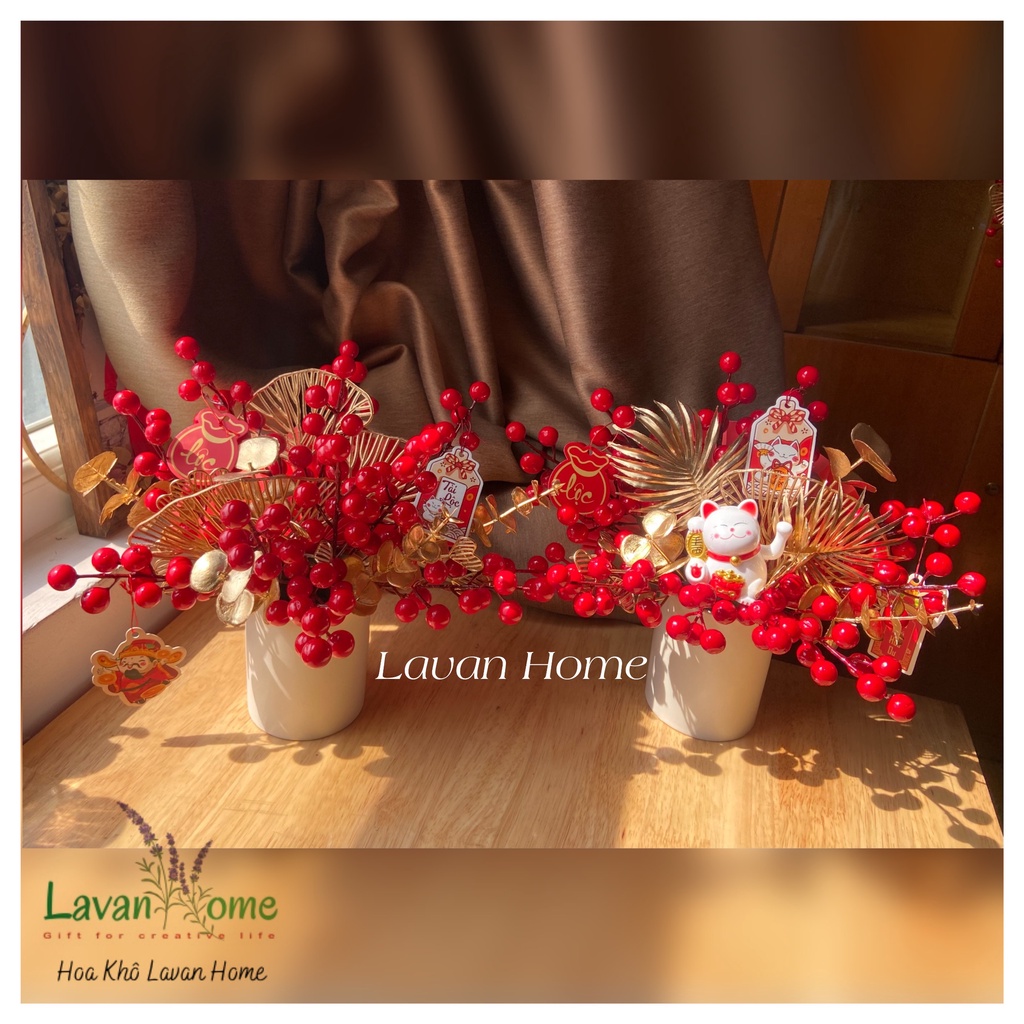 Bình hoa đào đông đỏ trang trí tết, quà tặng tết sang trọng, mang tài lộc cho năm mới, hoa để phòng khách, bàn tivi đẹp