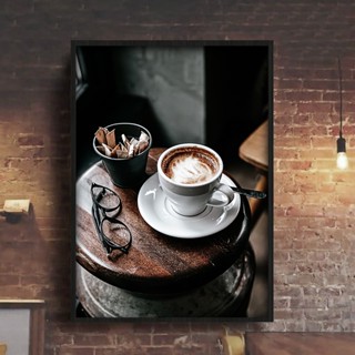 Tranh treo tường chủ đề Coffee Vintage chất liệu Canvas/Tráng gương khung Gỗ decor quán cafe, phòng ngủ
