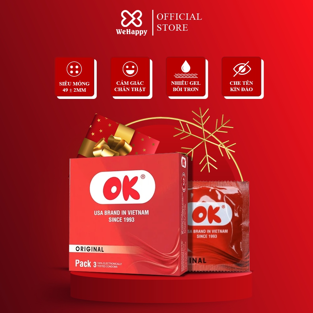 Bao Cao Su OK (BCS OK) - Siêu Mỏng, Nhiều Gel Bôi Trơn Kéo Dài Thời Gian, Size Nhỏ,Thơm, Cảm Giác Chân Thật