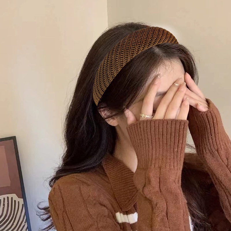 Băng Đô Len Co Giãn Màu Trơn Phong Cách Retro Thời Trang Cho Nữ HYJP21225