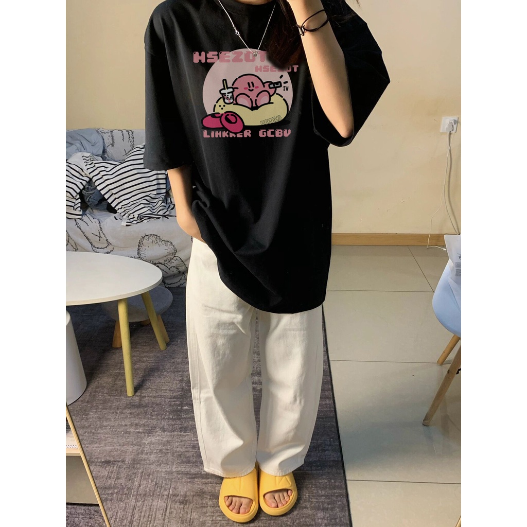 Áo thun XINLANYASHE tay ngắn dáng rộng in hình phong cách Hàn Quốc thời trang cho nữ