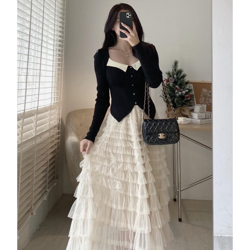 ÁO LEN TAY BỒNG CÁCH ĐIỆU CỔ PHỐI MÀU FULL 3 MÀU PHONG CÁCH TIỂU THƯ HÀN QUỐC KOZODA  AL34