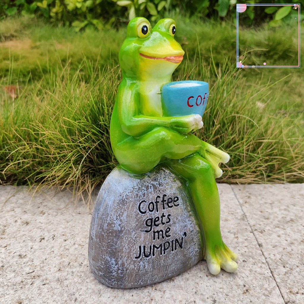 Tượng Ếch Ngồi Cà Phê / Đá Xanh Lá dv3 Thiết Kế Động Vật Trang Trí Nhà Cửa