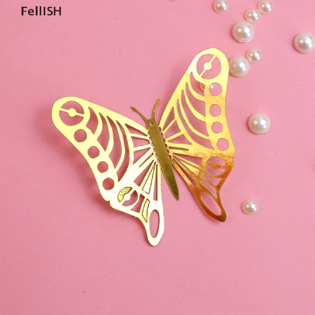 Set 12 Que Cắm Trang Trí Bánh Kem Hình Bướm 3D Màu Vàng Đồng Dành Cho Sinh Nhật Bé 439br