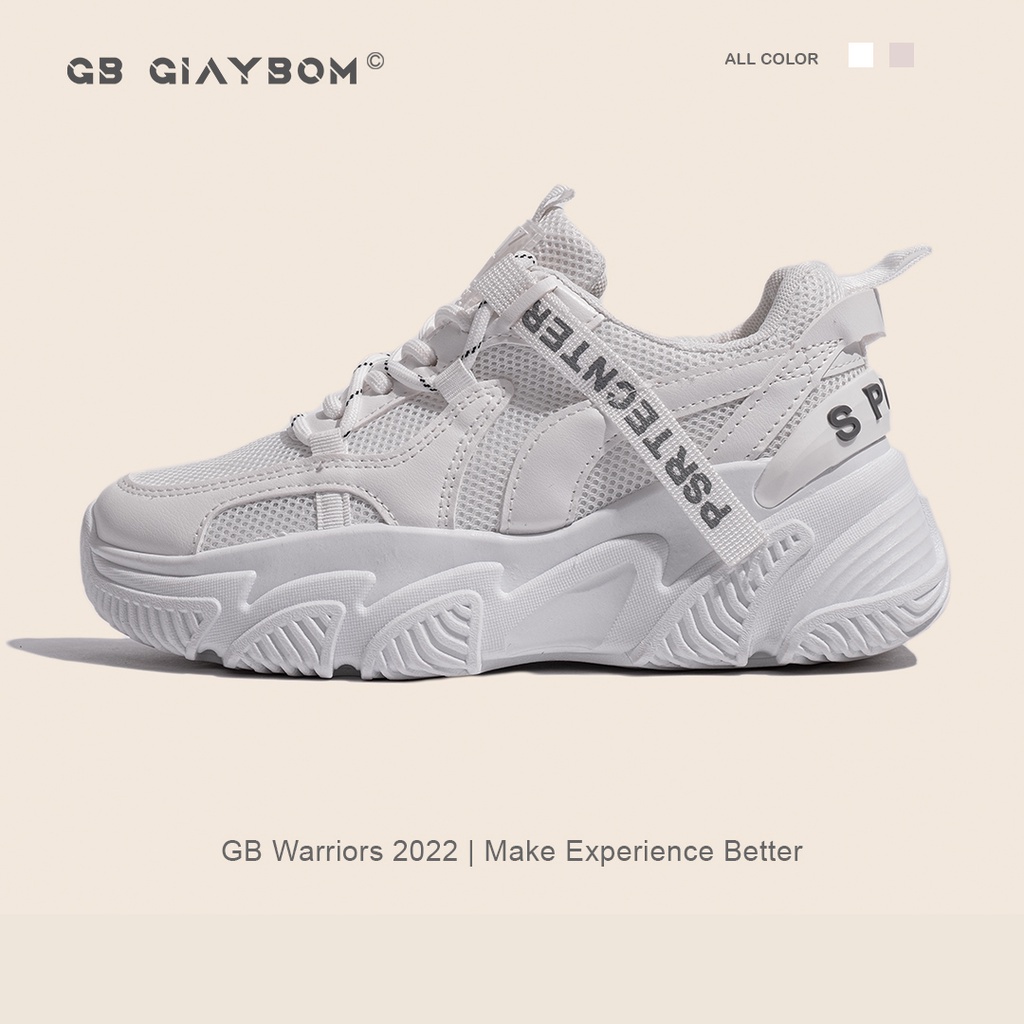 Giày Thể Thao Nữ Độn Đế Giày BOM Sneaker Tăng Chiều Cao Màu Trắng Kem Mới Nhất giayBOM GB Warriors B1295