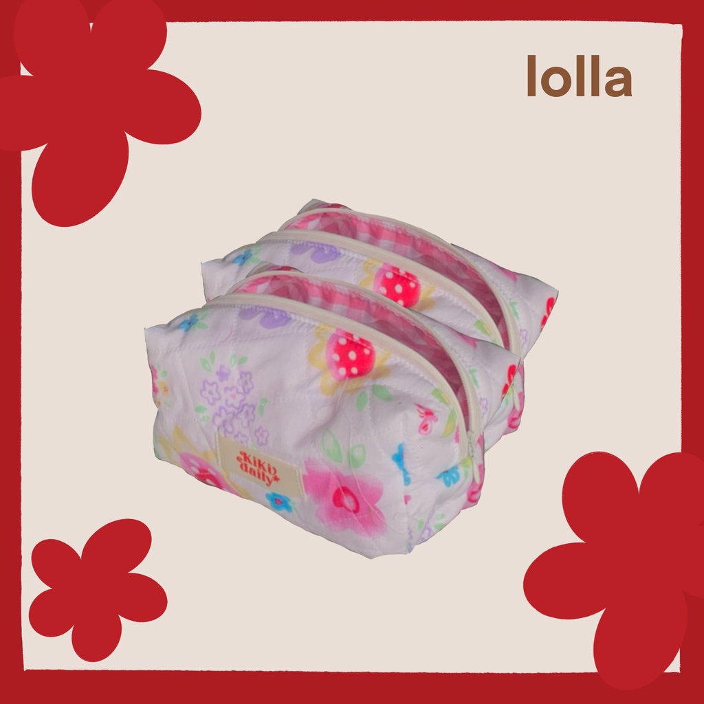 Lolla Pouch - Túi vải chần bông Kikidaily mềm xốp, hoạ tiết phối màu dễ thương