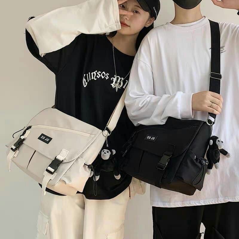 Túi đeo chéo, túi đeo vai vải canvas Hàn Quốc SU JU (không có móc gấu)