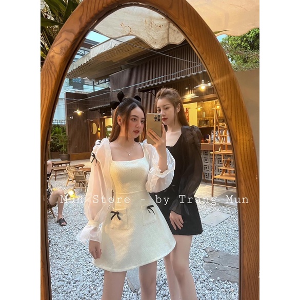 Bigsize Đầm tiểu thư tay dài đính nơ 55-95kg