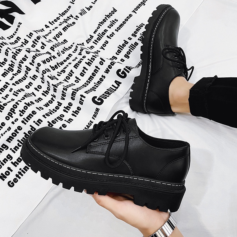 ✔️TẶNG QUÀ Giày boot da nam cổ lửng buộc dây, giầy tây hàn quốc dr martens ulzzang  thời trang đế tăng cao Nx | BigBuy360 - bigbuy360.vn