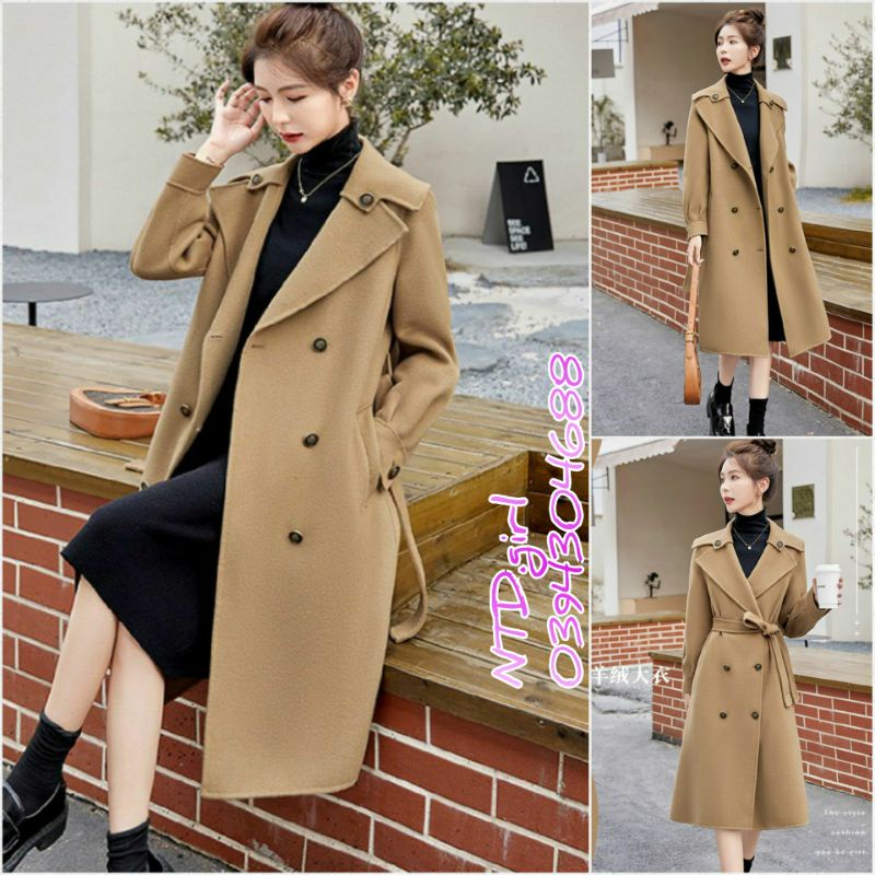 Hàng nhập - Áo khoác nữ dạ len cổ vest đính nút cách điệu, áo manto form dài 6 nút sang chảnh cho mùa thu đông