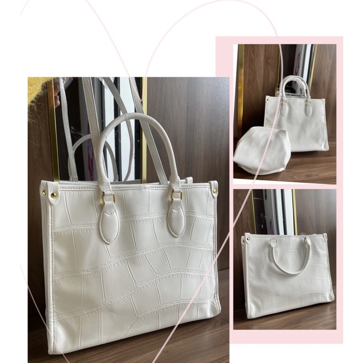 TNS -Túi tote form vuông công sở vừa laptop siêu  Shopping tote bag--tone trắng crocs sang