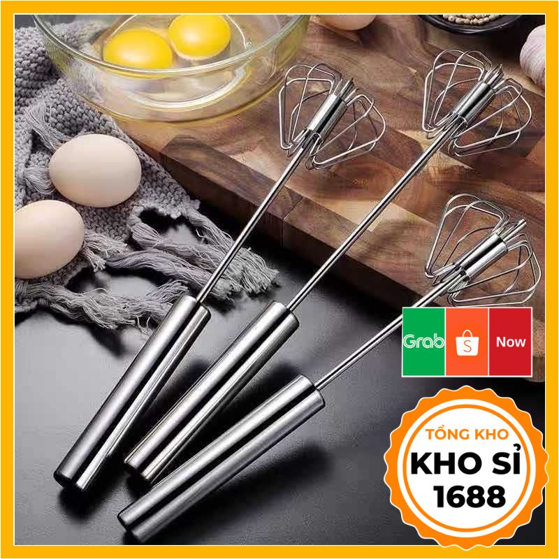 Phới lồng đánh trứng, cây đánh trứng inox tự xoay thông minh E977