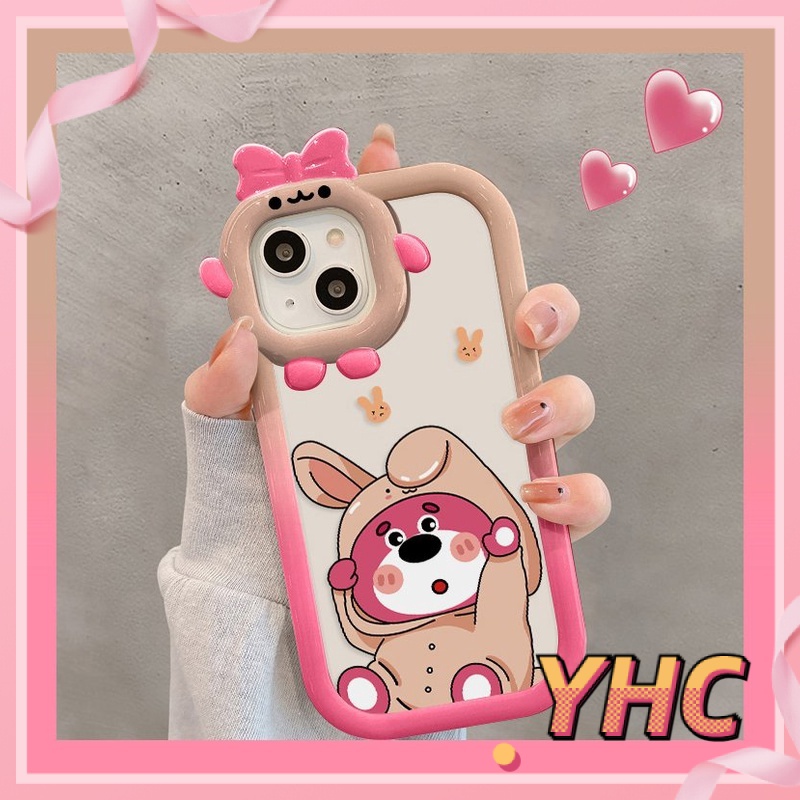 Ốp lưng iphone  mặt sau phim hoạt hình Vinnie Gấu dâu tây mô hình nơ ống kính S6 / 7 / 7plus / 8 / 8plus / X / xs / 11 / 12 / 13 / Pro / Max / Plus / promax-5053