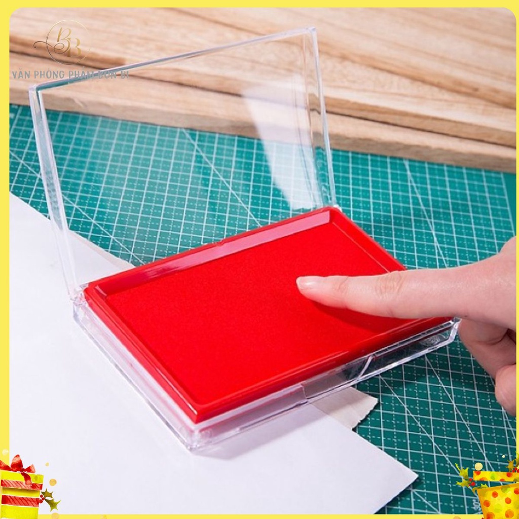 Hộp Dấu Chữ Nhật Deli 9864 màu đỏ, mực lăn tay, mực điểm chỉ, mực dấu