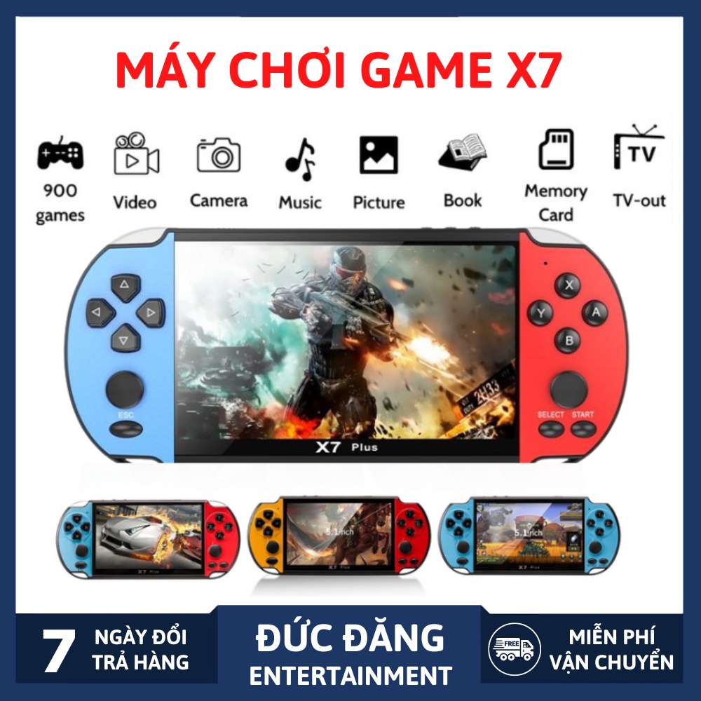 Máy Chơi Game Cầm Tay X7 Màn Hình 4.3 inch Bộ Nhớ 8GB,(Tặng Thẻ Nhớ),Cài Sẵn 900 Game, Xem Phim, Pin Khủng,Tải Thêm Game