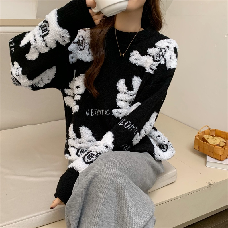 Áo sweater Dáng Rộng In Hình Thỏ Bông Phong Cách Hàn Quốc