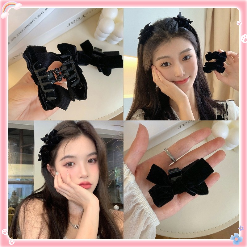 Kẹp Tóc Nơ Bằng Nhung Đen Thời Trang Thu Đông Dễ Thương Cho Nữ