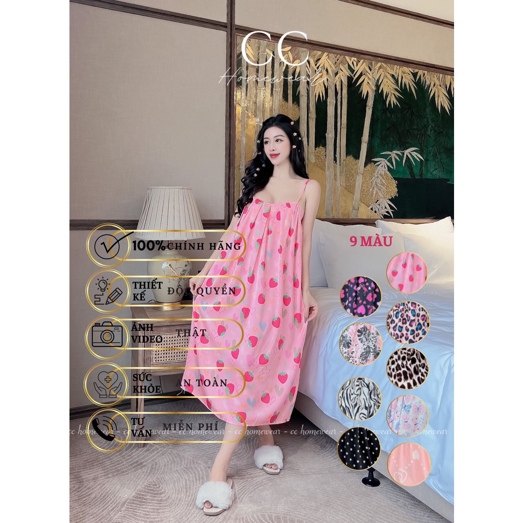 Đầm ngủ lụa 2 dây xếp ly cao cấp DXL thương hiệu CC HOMEWEAR