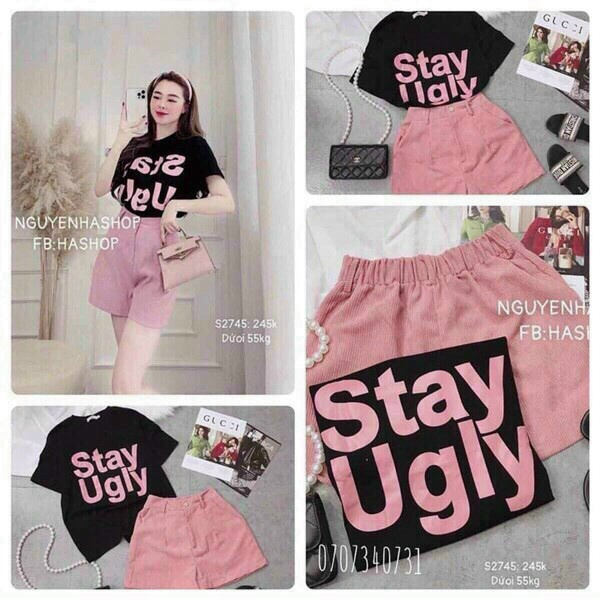 (Siêu Sale FreeShip) Sét bộ đùi nữ,áo thun tay ngắn in chữ nổi mix quần short cạp cao có túi,diện đi đâu cũng xinh
