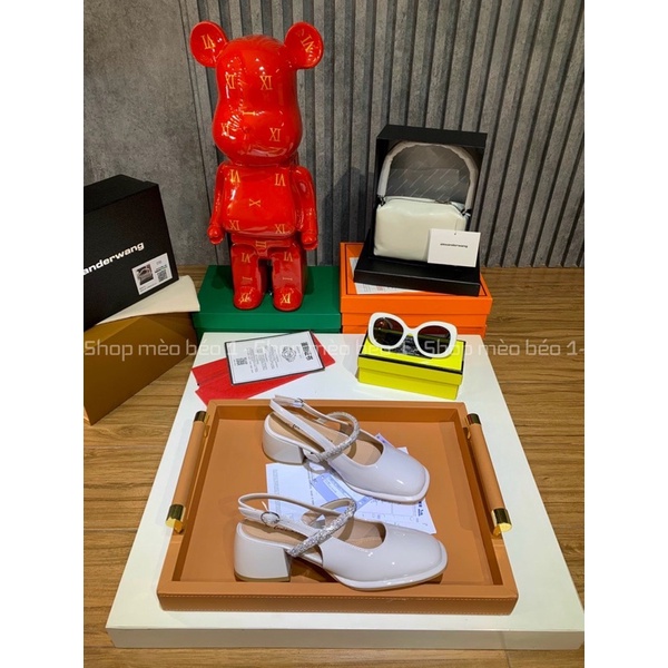 Sandal mũi vuông quai đá ngang gót thấp fullbox hàng quảng châu cao cấp