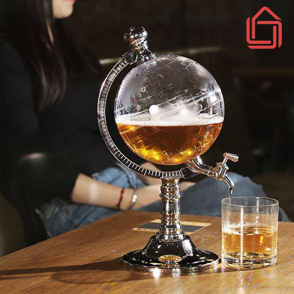 Bình đựng bi.a r.ượu hình quả địa cầu trong suốt phong cách Hoàng Gia dung tích 3.5l