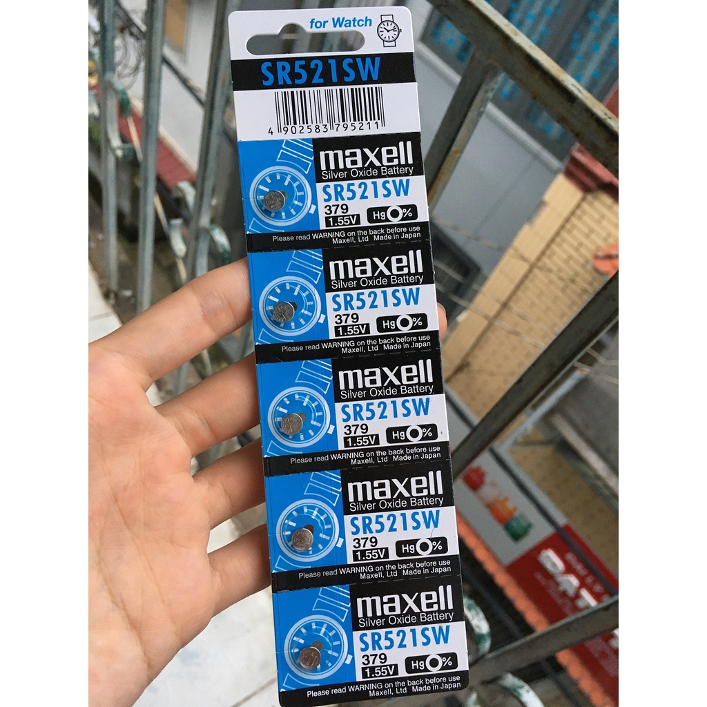 Vỉ 5 Viên Pin SR521SW / 379 / G0 Maxell Nhật Bản 1.55V Cho Đồng Hồ Đeo Tay