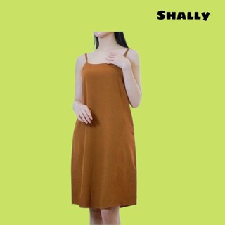 Váy 2 dây dài suông - chất đũi lụa trơn basic nữ