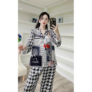 Pyjama lụa dài hoạ tiết quảng châu cao cấp mã 2022-1217