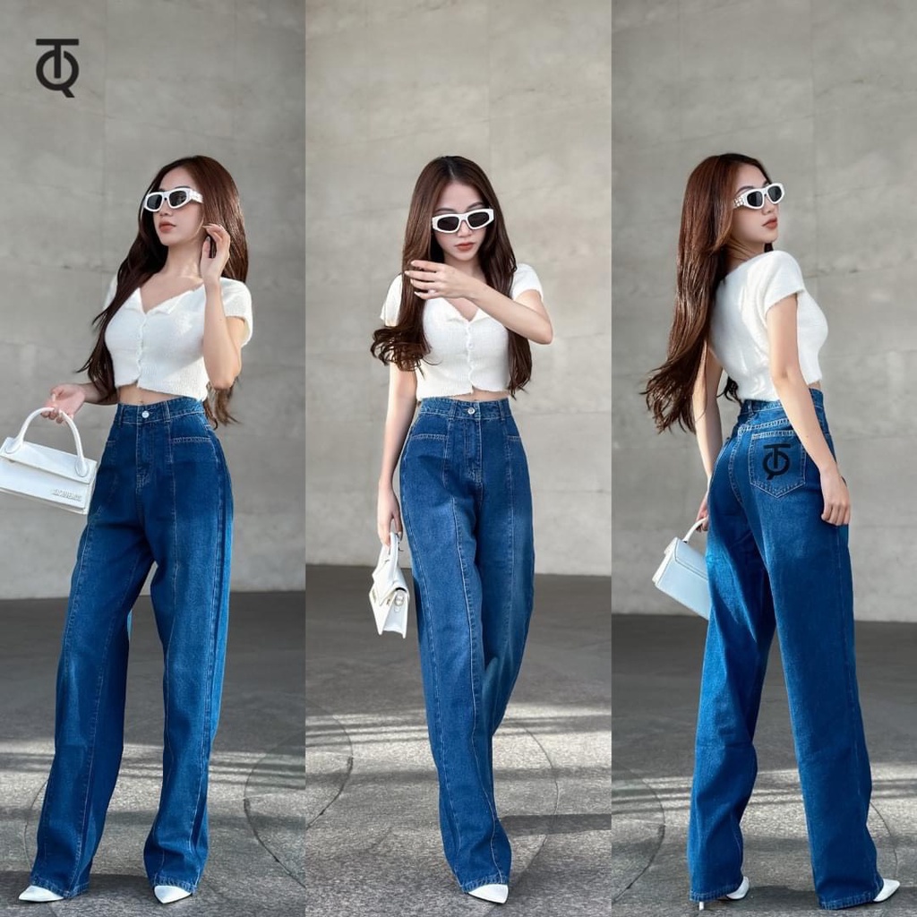 Quần Jean Ống Rộng Nữ Lưng Cao Cá Tính Lai Giữa Tiqi Jeans B2-242