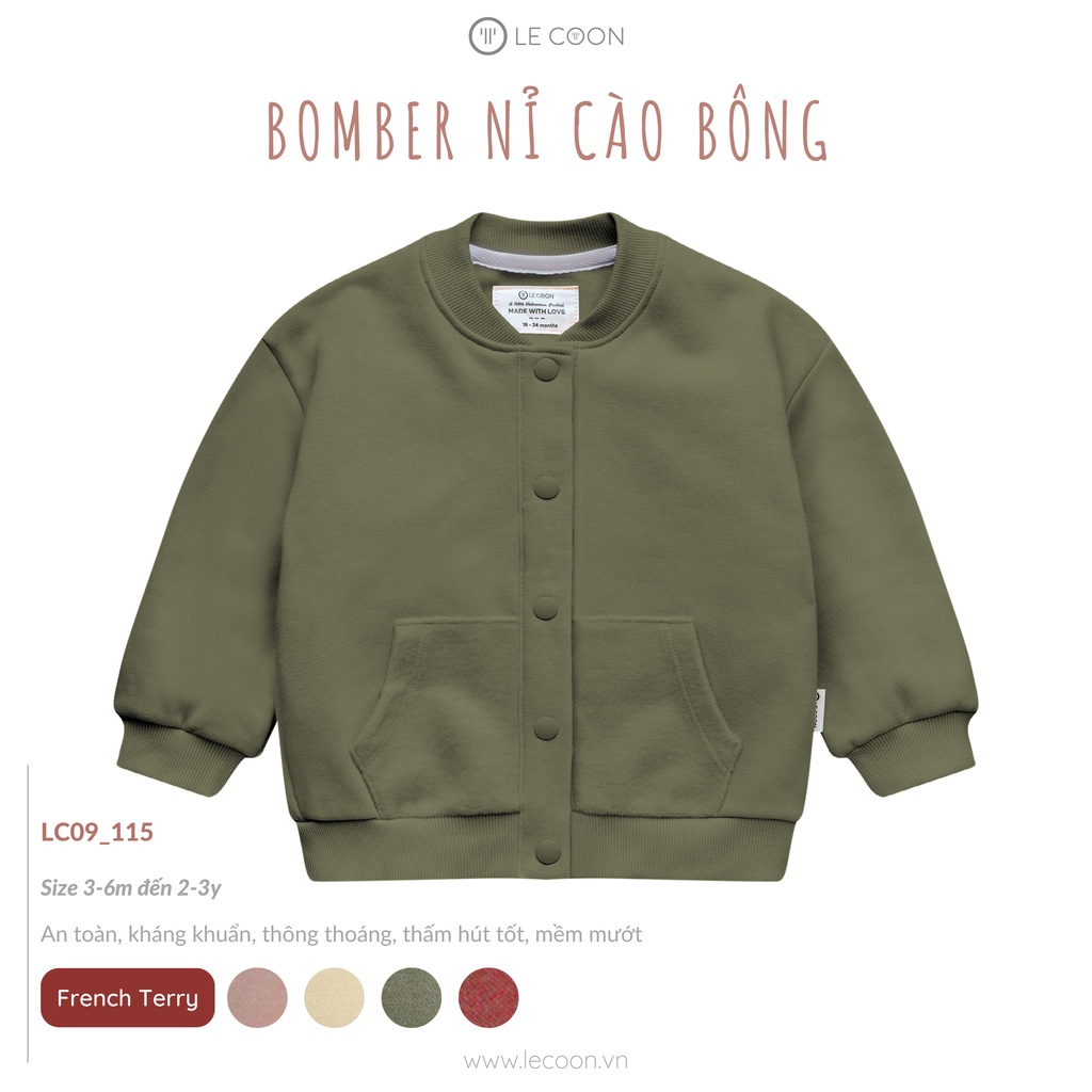 LE COON- Áo bomber nỉ cào bông Lecoon  cho bé trai bé gái LC09115