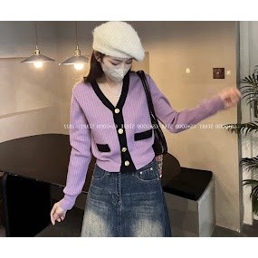 Áo len tăm to cổ v viền tay dài 2 dọc túi