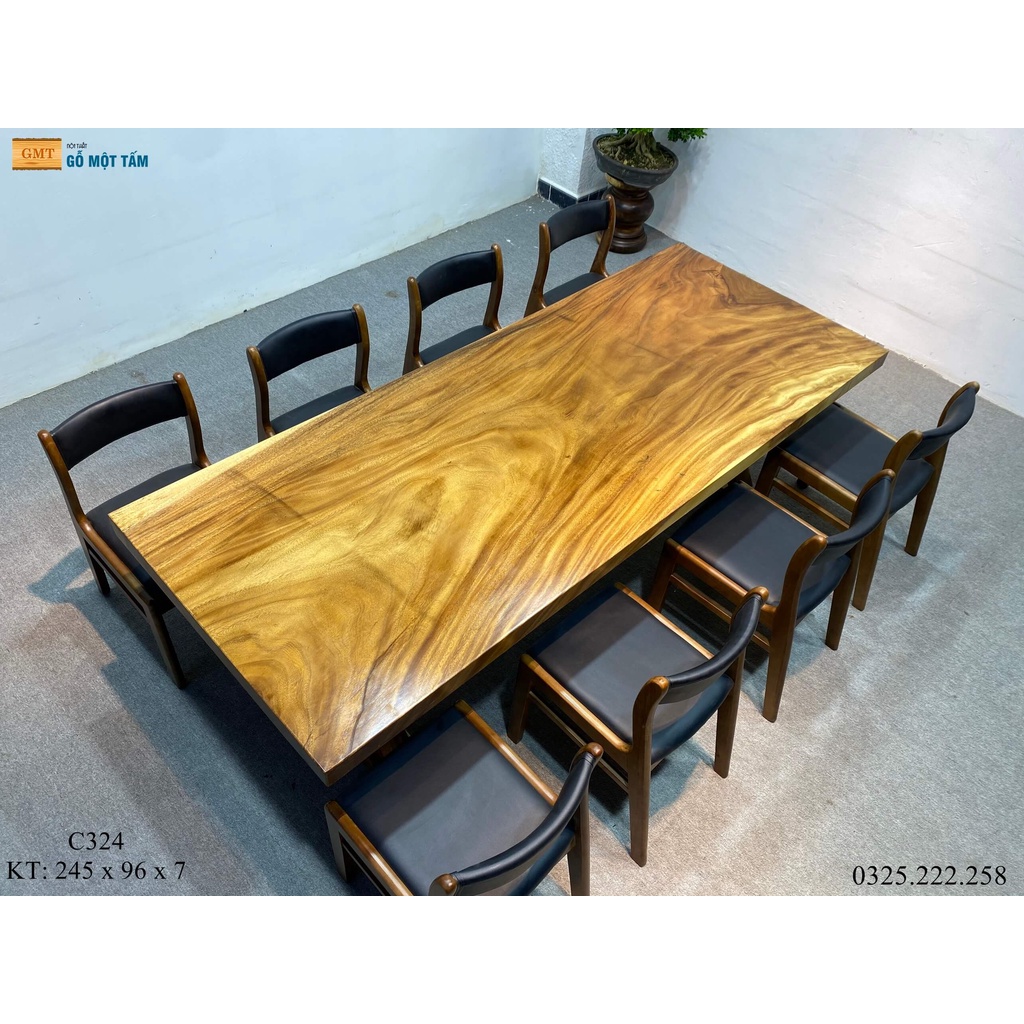 Bàn Làm Việc Gỗ Me Tây, Bàn Cafe Gỗ Me Tây Dài 2,45m Rộng 96cm Dày 7cm