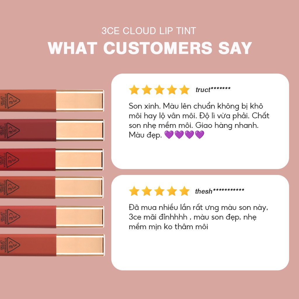 Son Kem Lì 3CE Mịn Nhẹ Như Mây 3CE Cloud Lip Tint 4g | Official Store Lip Make up Cosmetic