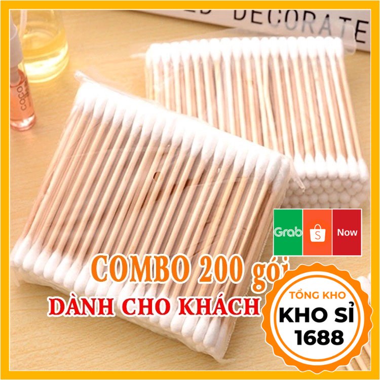 Tăm Bông thân gỗ Combo 200 gói loại 100que ngoáy tai , nặn mụn loại to  E243