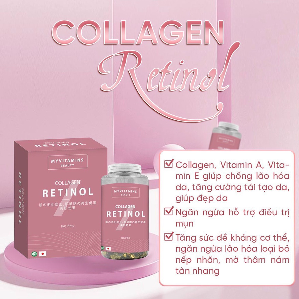 Viên uống Retinol Myvitamins UK 30 viên, giảm lão hóa giúp đẹp da