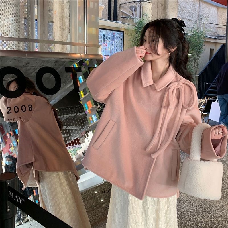 Áo Khoác Dáng Ngắn Màu Hồng Thời Trang Thu Đông Cho Nữ