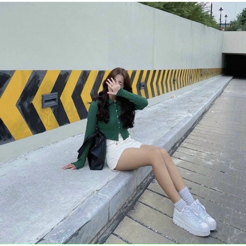 set cvay kaki đắp chéo kèm áo
