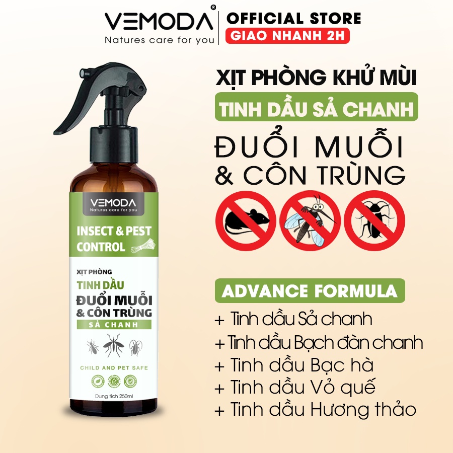 Xịt phòng tinh dầu đuổi muỗi Sả chanh VEMODA 260ml