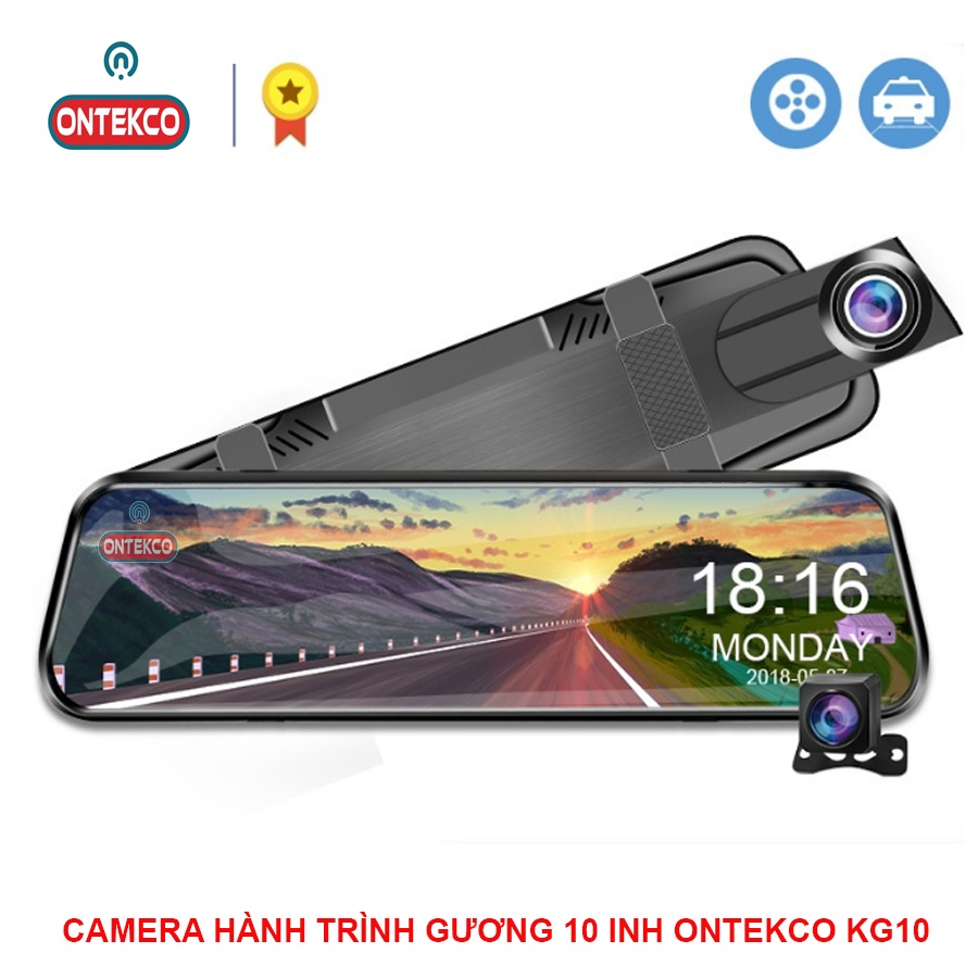 Camera hành trình ô tô ONTEKCO KG10 Camera màn hình cảm ứng 10 inch Full HD tích hợp camera lùI