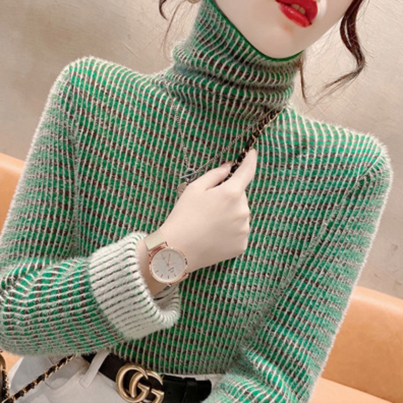 Áo Len Tay Dài Cổ Lọ Màu Sắc Tương Phản Thời Trang Cho Nữ