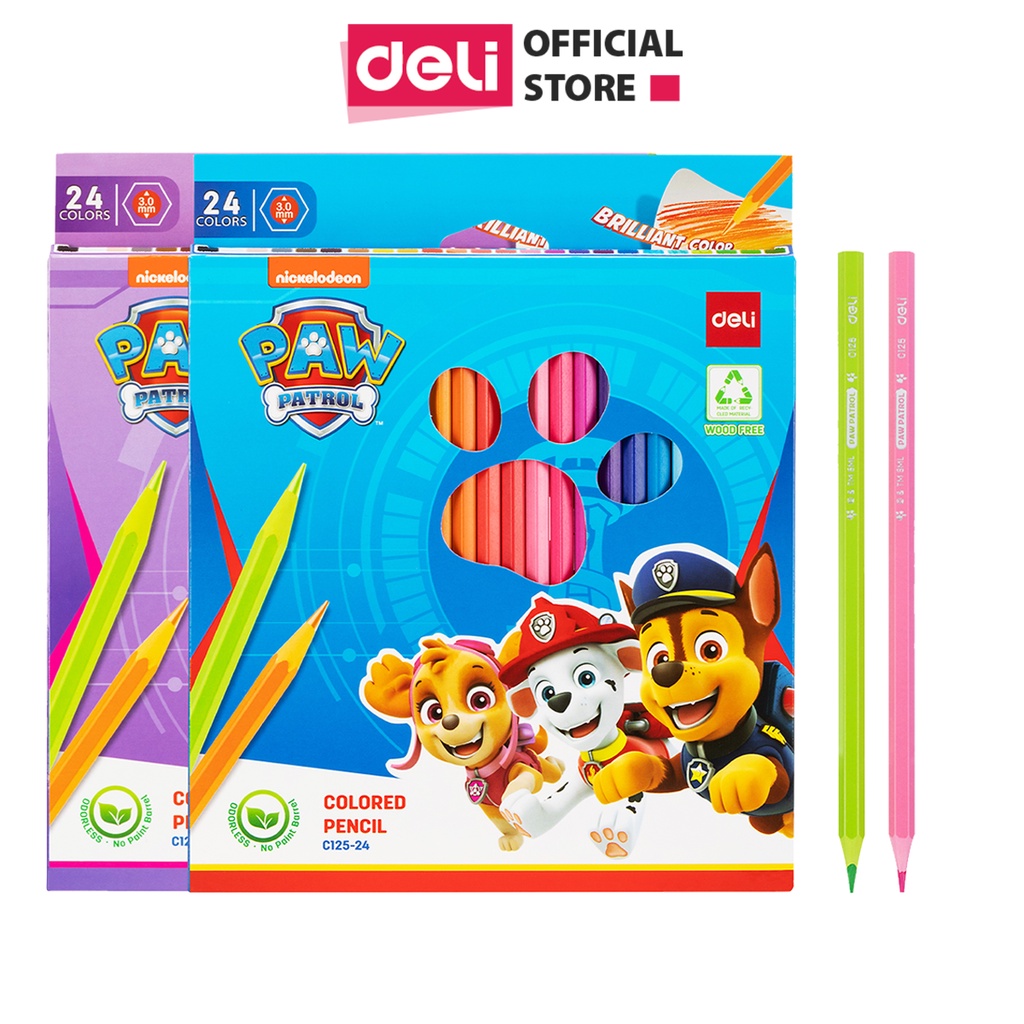 Bút Chì Màu Cho Bé Đội Chó Cứu Hộ Paw Patrol Dạng Hộp Deli - Đầu Mềm Màu Sắc Tự Nhiên An Toàn - Màu Xanh Hồng Ngẫu Nhiên