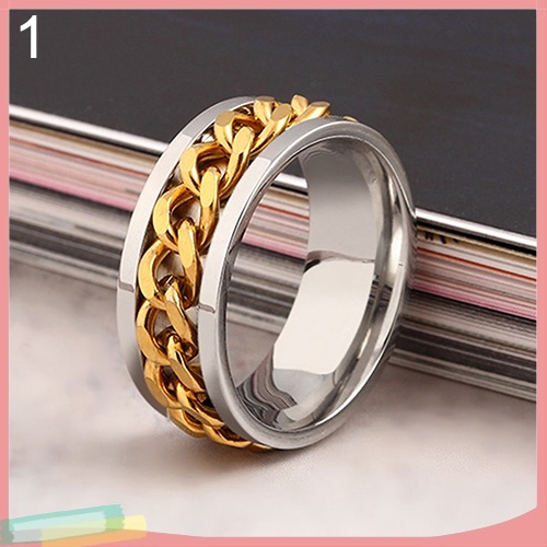 Nhẫn đeo ngón tay thép không gỉ phối chuỗi xích màu trơn thời trang dành cho cả nam và nữ