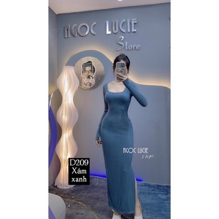 D209 - đầm body tay dài cổ u len tăm